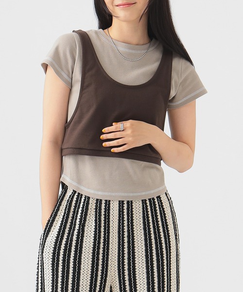 B:MING by BEAMS(ビーミングバイビームス)の「【セットアイテム】レイヤード キャミ × プルオーバー(Tシャツ/カットソー・レディース・ブラック/ブラウン系その他2・ONE SIZE)」の1枚目の写真