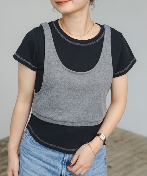 B:MING by BEAMS(ビーミングバイビームス)の「【セットアイテム】レイヤード キャミ × プルオーバー(Tシャツ/カットソー・レディース・ブラック/ブラウン系その他2・ONE SIZE)」の2枚目の写真