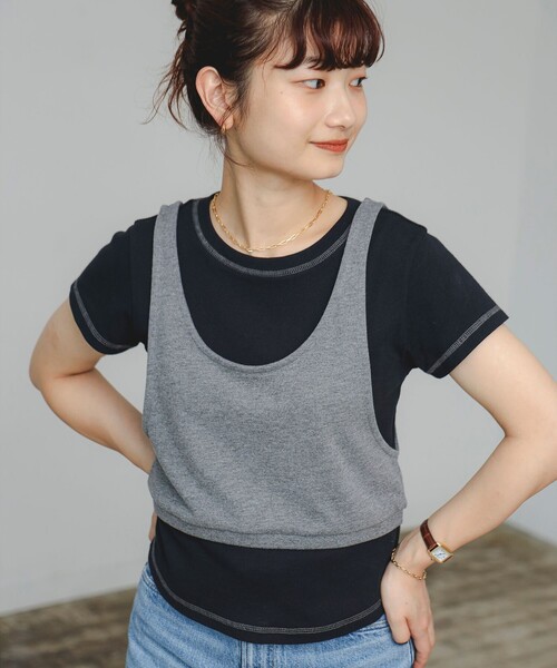 B:MING by BEAMS(ビーミングバイビームス)の「【セットアイテム】レイヤード キャミ × プルオーバー(Tシャツ/カットソー・レディース・ブラック/ブラウン系その他2・ONE SIZE)」の3枚目の写真