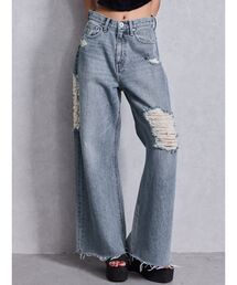GYDA | ハイウエストSIDE straight line damageワイドデニムパンツ(デニムパンツ)