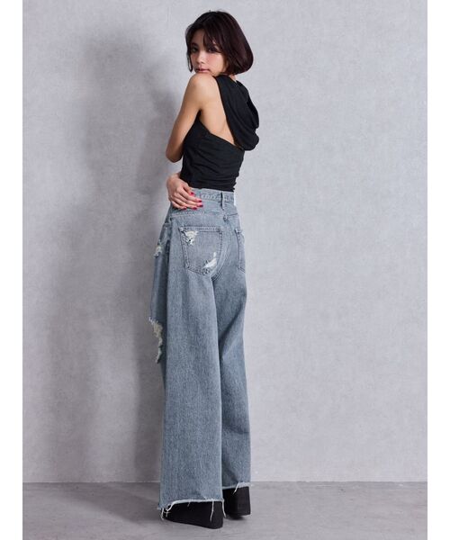 GYDA（ジェイダ）の「ハイウエストSIDE straight line damageワイドデニムパンツ（デニムパンツ・レディース・ブルー/ライトブルー・SMALL/MEDIUM）」の6枚目の写真