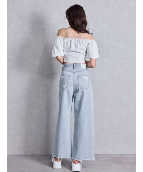 GYDA（ジェイダ）の「ハイウエストSIDE straight line damageワイドデニムパンツ（デニムパンツ・レディース・ブルー/ライトブルー・SMALL/MEDIUM）」の8枚目の写真