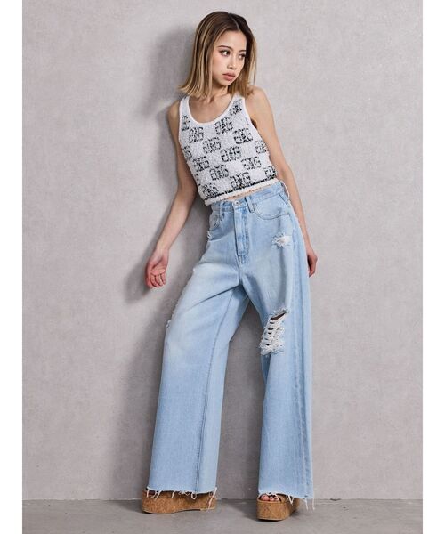 GYDA（ジェイダ）の「ハイウエストSIDE straight line damageワイドデニムパンツ（デニムパンツ・レディース・ブルー/ライトブルー・SMALL/MEDIUM）」の14枚目の写真