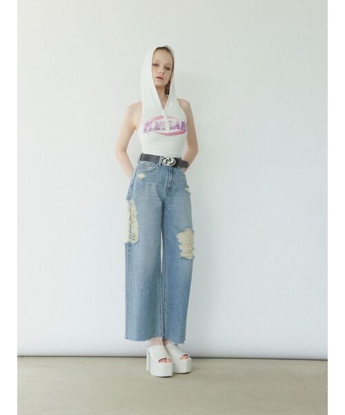 GYDA（ジェイダ）の「ハイウエストSIDE straight line damageワイドデニムパンツ（デニムパンツ・レディース・ブルー/ライトブルー・SMALL/MEDIUM）」の16枚目の写真