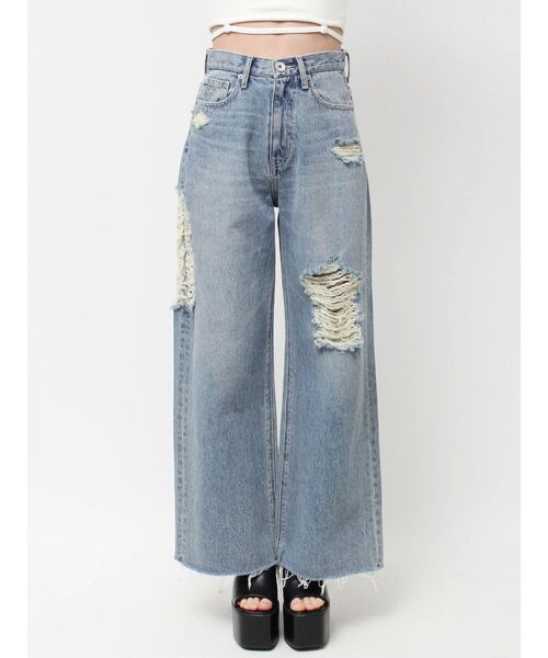 GYDA（ジェイダ）の「ハイウエストSIDE straight line damageワイドデニムパンツ（デニムパンツ・レディース・ブルー/ライトブルー・SMALL/MEDIUM）」の18枚目の写真