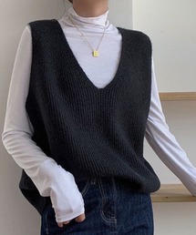 Vネックニットベスト レディース 重ね着 ゆったり 体型カバー オフィスカジュアル きれいめ ナチュラル
