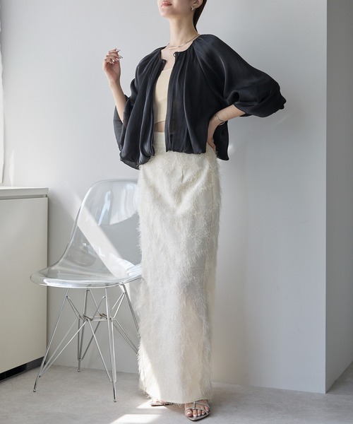 カーディガン ラメ楊柳 バルーンスリーブ ボレロカーディガン/結婚式/冷房対策に レディース セール】ラメ楊柳 バルーンスリーブ ボレロカーディガン/結婚式