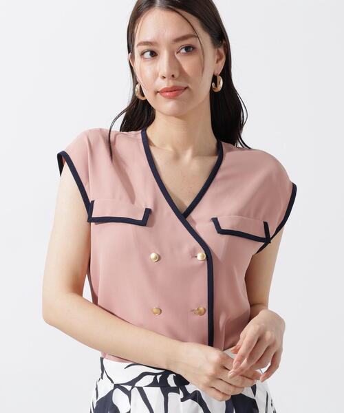 PINKY&DIANNE(ピンキーアンドダイアン)の「◆パイピングダブルブラウス(シャツ/ブラウス・レディース・ホワイト/ピンク・38)」の3枚目の写真