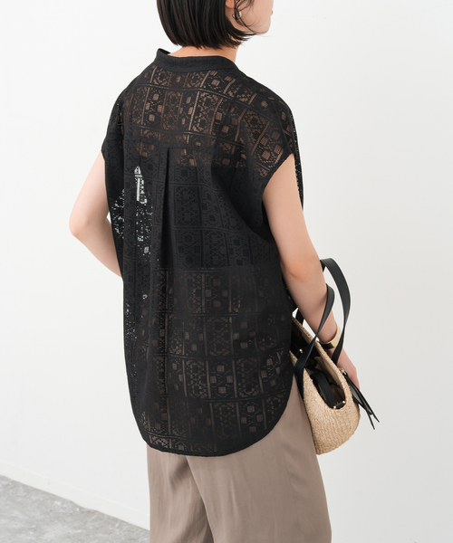 Spick&Span「PEレースフレンチスリーブシャツ」 WEB限定》PEレースフレンチスリーブシャツ（シャツ／ブラウス