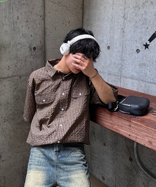 Gaphos (ガフォス)の「ドローコードシアサッカーシャツ(シャツ/ブラウス・メンズ・ブラウン/レッド/ネイビー/ブラック系その他/その他・1/2)」の7枚目の写真