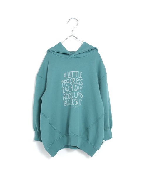 MAKE YOUR DAY（メイクユアデイ）の「毎日コツコツプリント裏毛フーディ■80～140cm（パーカー・キッズ・グリーン/オレンジ・130/140/80/120/110/100/90）」の2枚目の写真