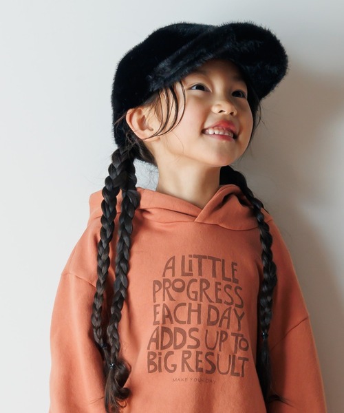 MAKE YOUR DAY（メイクユアデイ）の「毎日コツコツプリント裏毛フーディ■80～140cm（パーカー・キッズ・グリーン/オレンジ・130/140/80/120/110/100/90）」の7枚目の写真