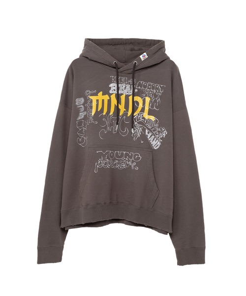 Mendrill(メンドリル)の「Mendrill X GS. Distressed Hoodie(スウェット・メンズ・グレー/ブラック/ネイビー・50/48/46/44)」の1枚目の写真