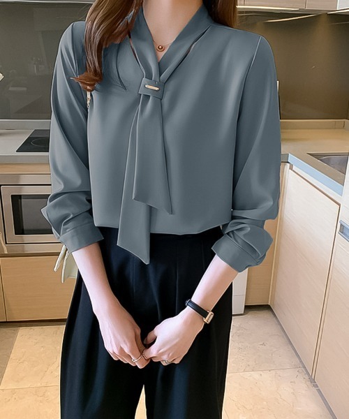 blackdia ocean(ブラックダイヤオーシャン)の「blackdia ocean メタルバー ボウタイブラウス(シャツ/ブラウス・レディース・ブルー/ピンク/ホワイト・MEDIUM/LARGE)」の6枚目の写真