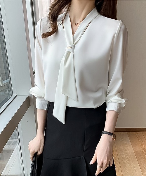 blackdia ocean(ブラックダイヤオーシャン)の「blackdia ocean メタルバー ボウタイブラウス(シャツ/ブラウス・レディース・ブルー/ピンク/ホワイト・MEDIUM/LARGE)」の18枚目の写真