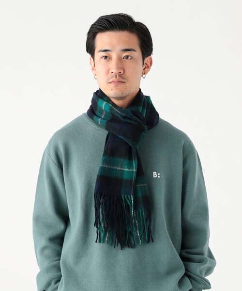B:MING by BEAMS（ビーミングバイビームス）の「ウール チェック マフラー（ユニセックス）（マフラー・メンズ・ブラウン/ネイビー・ONE SIZE）」の4枚目の写真