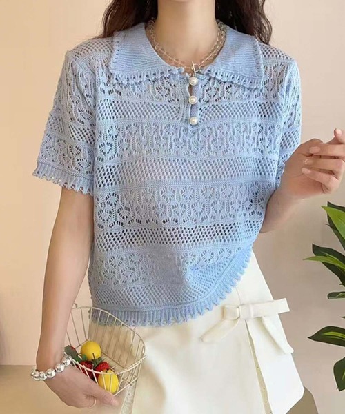 シー ニューヨーク 22AW ハンドクロシェポロカラーニットベスト Sea New York - シー ニューヨーク 22AW ハンドクロシェポロ
