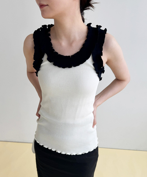 EDIT. FOR LULU（エディットフォールル）の「【OPERA SPORT/オペラスポーツ】フリルタンクトップ（Tシャツ/カットソー・レディース・ホワイト・SMALL）」の2枚目の写真