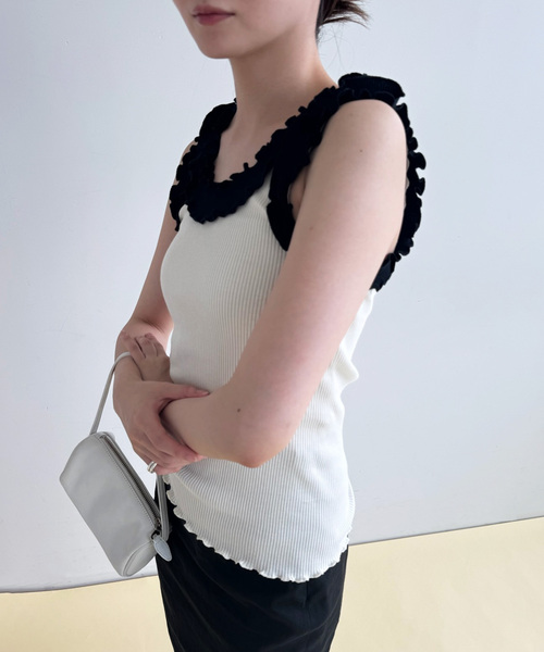 EDIT. FOR LULU（エディットフォールル）の「【OPERA SPORT/オペラスポーツ】フリルタンクトップ（Tシャツ/カットソー・レディース・ホワイト・SMALL）」の3枚目の写真