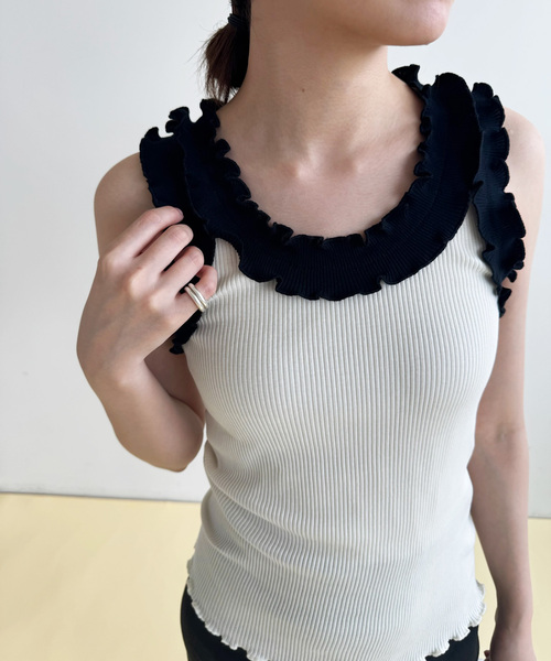 EDIT. FOR LULU（エディットフォールル）の「【OPERA SPORT/オペラスポーツ】フリルタンクトップ（Tシャツ/カットソー・レディース・ホワイト・SMALL）」の4枚目の写真