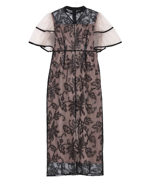 LEJA】スパンコールフラワーIラインワンピースドレスワンピース美脚