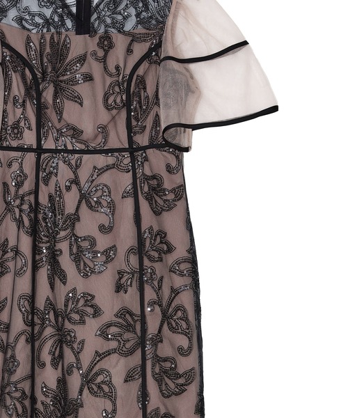 セール】【LEJA】スパンコールフラワーIラインワンピースドレス