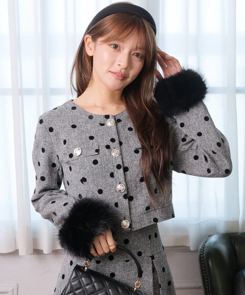 リップサービス ファースリーブツイードクロップドジャケット M ファースリーブツイードクロップドジャケット（テーラード