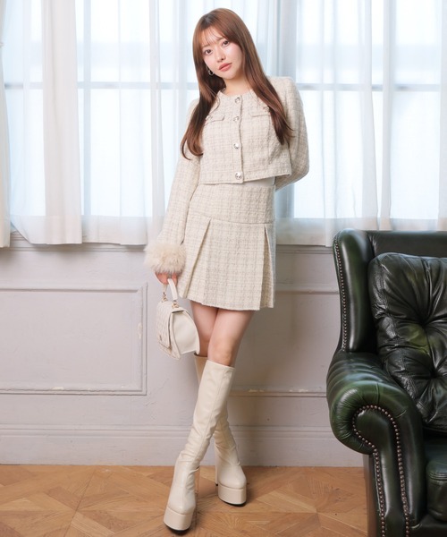 ファースリーブツイードクロップドジャケット（テーラード