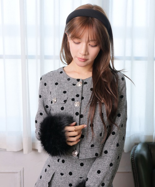 ファースリーブツイードクロップドジャケット（テーラード