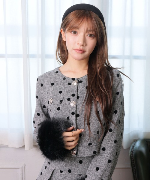 ファースリーブツイードクロップドジャケット（テーラードジャケット