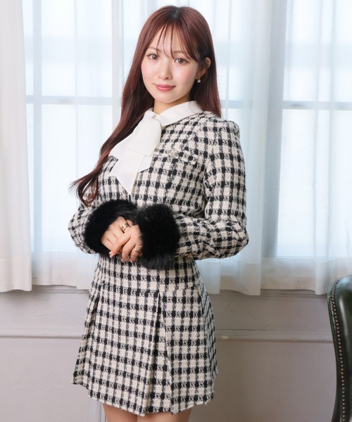 リップサービス ファースリーブツイードクロップドジャケット M ファースリーブツイードクロップドジャケット（テーラード