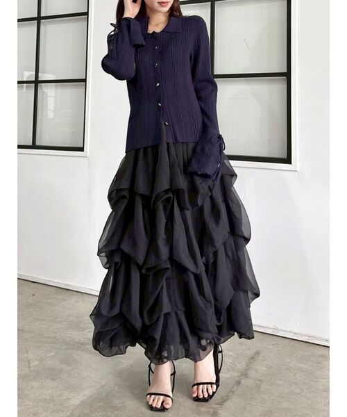 dazzlin（ダズリン）の「【WEB限定カラーあり】アイレットスリーブニットトップス（ニット/セーター・レディース・ブラウン/ネイビー/グレー/アイボリー/ブラック・FREE）」の12枚目の写真