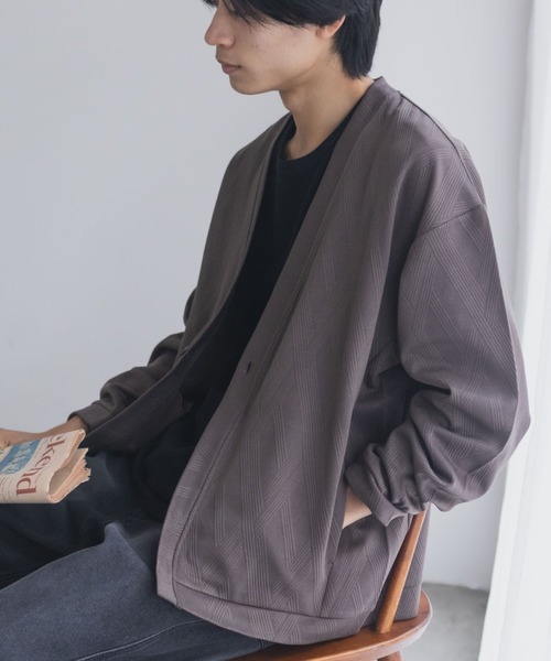 URBAN COLLECTION(アーバンコレクション)の「URBANCOLECTION ふくれジャガード カーディガン(カーディガン/ボレロ・メンズ・ブラック/モカ/チャコールグレー・XL/L/M/S)」の2枚目の写真