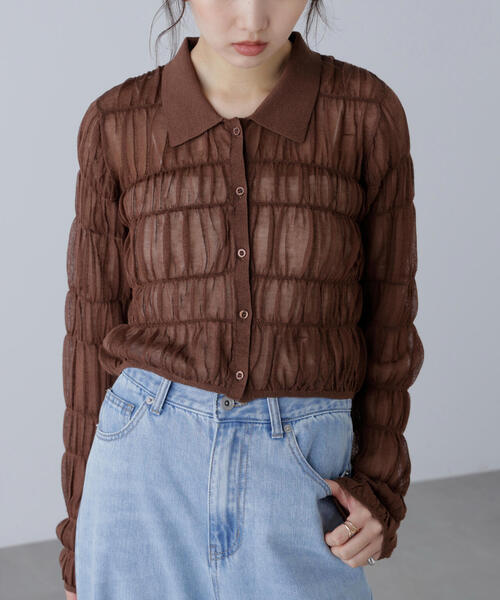 FREE'S MART（フリーズマート）の「◆シアーシャーリングポロカーディガン（カーディガン/ボレロ・レディース・ブルー/ブラウン/ホワイト・FREE）」の3枚目の写真