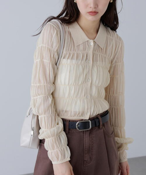 FREE'S MART（フリーズマート）の「◆シアーシャーリングポロカーディガン（カーディガン/ボレロ・レディース・ブルー/ブラウン/ホワイト・FREE）」の2枚目の写真