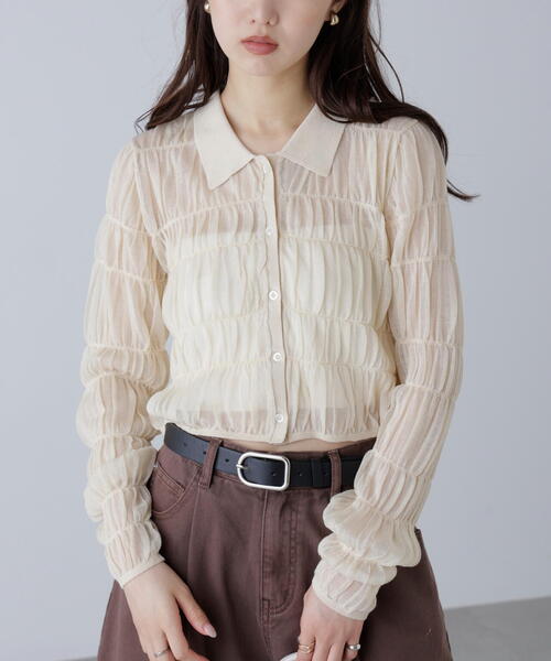 FREE'S MART（フリーズマート）の「◆シアーシャーリングポロカーディガン（カーディガン/ボレロ・レディース・ブルー/ブラウン/ホワイト・FREE）」の5枚目の写真