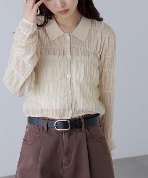 FREE'S MART（フリーズマート）の「◆シアーシャーリングポロカーディガン（カーディガン/ボレロ・レディース・ブルー/ブラウン/ホワイト・FREE）」の6枚目の写真