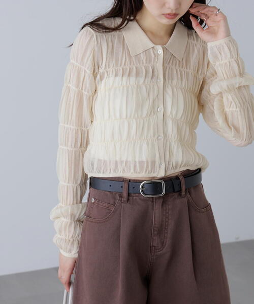 FREE'S MART（フリーズマート）の「◆シアーシャーリングポロカーディガン（カーディガン/ボレロ・レディース・ブルー/ブラウン/ホワイト・FREE）」の7枚目の写真