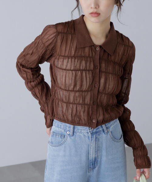 FREE'S MART（フリーズマート）の「◆シアーシャーリングポロカーディガン（カーディガン/ボレロ・レディース・ブルー/ブラウン/ホワイト・FREE）」の14枚目の写真