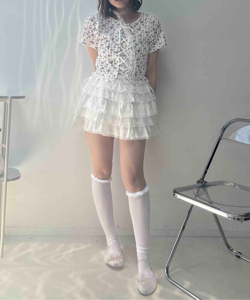 AS KNOW AS plus(アズノゥアズプラス)の「♪レースアップリボン 花柄フリル半袖プルオーバー(Tシャツ/カットソー・レディース・ブルー系/ブラウン系/レッド系/レッド系1/ブラック/ドット/ブルー系1・FREE)」の19枚目の写真