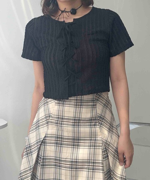 AS KNOW AS plus(アズノゥアズプラス)の「♪レースアップリボン 花柄フリル半袖プルオーバー(Tシャツ/カットソー・レディース・ブルー系/ブラウン系/レッド系/レッド系1/ブラック/ドット/ブルー系1・FREE)」の20枚目の写真