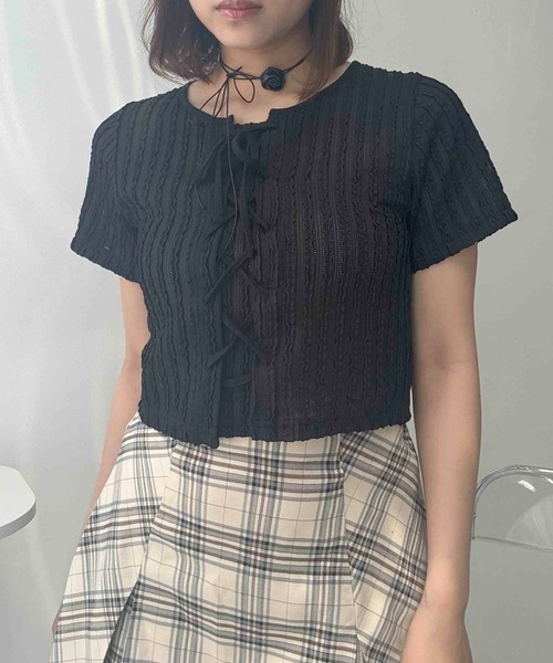 AS KNOW AS plus(アズノゥアズプラス)の「♪レースアップリボン 花柄フリル半袖プルオーバー(Tシャツ/カットソー・レディース・ブルー系/ブラウン系/レッド系/レッド系1/ブラック/ドット/ブルー系1・FREE)」の21枚目の写真