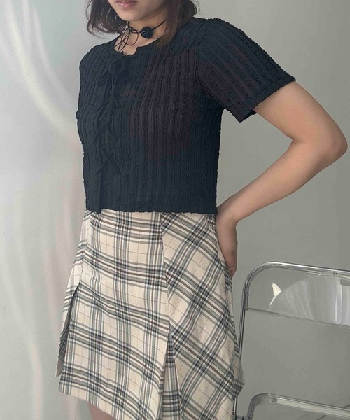 AS KNOW AS plus(アズノゥアズプラス)の「♪レースアップリボン 花柄フリル半袖プルオーバー(Tシャツ/カットソー・レディース・ブルー系/ブラウン系/レッド系/レッド系1/ブラック/ドット/ブルー系1・FREE)」の22枚目の写真