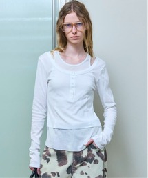 Layered Henley Neck Tops/レイヤードヘンリーネックトップス