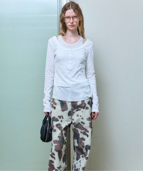 MAISON SPECIAL（メゾンスペシャル）の「Layered Henley Neck Tops/レイヤードヘンリーネックトップス（Tシャツ/カットソー・レディース・グレー/ブラック/ホワイト/ライトグリーン・FREE）」の7枚目の写真