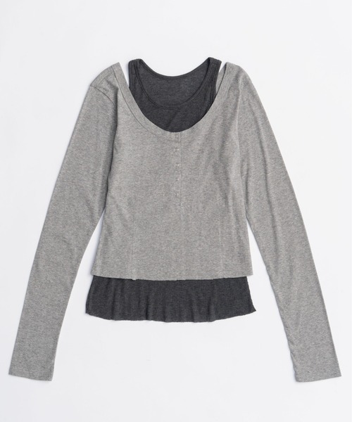 MAISON SPECIAL（メゾンスペシャル）の「Layered Henley Neck Tops/レイヤードヘンリーネックトップス（Tシャツ/カットソー・レディース・グレー/ブラック/ホワイト/ライトグリーン・FREE）」の11枚目の写真