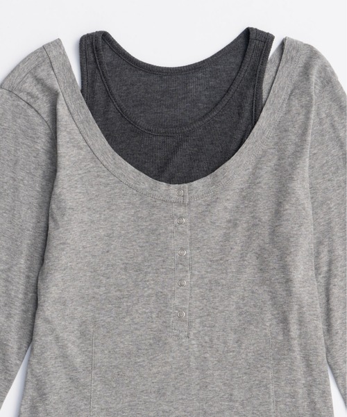 MAISON SPECIAL（メゾンスペシャル）の「Layered Henley Neck Tops/レイヤードヘンリーネックトップス（Tシャツ/カットソー・レディース・グレー/ブラック/ホワイト/ライトグリーン・FREE）」の12枚目の写真