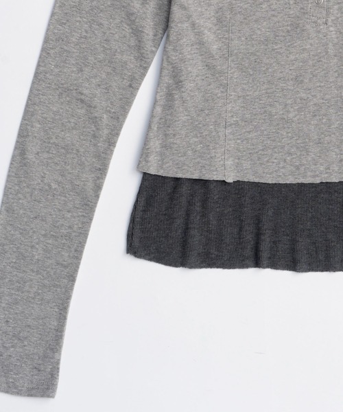MAISON SPECIAL（メゾンスペシャル）の「Layered Henley Neck Tops/レイヤードヘンリーネックトップス（Tシャツ/カットソー・レディース・グレー/ブラック/ホワイト/ライトグリーン・FREE）」の14枚目の写真