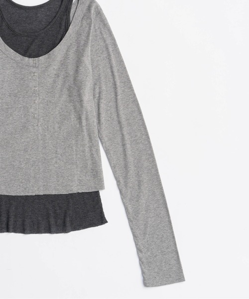 MAISON SPECIAL（メゾンスペシャル）の「Layered Henley Neck Tops/レイヤードヘンリーネックトップス（Tシャツ/カットソー・レディース・グレー/ブラック/ホワイト/ライトグリーン・FREE）」の15枚目の写真