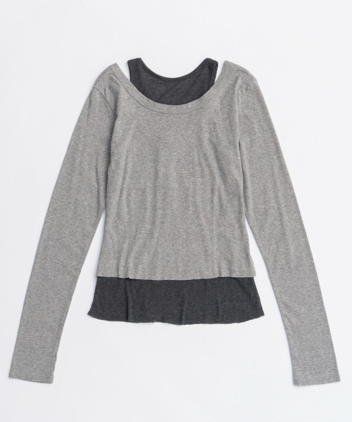 MAISON SPECIAL（メゾンスペシャル）の「Layered Henley Neck Tops/レイヤードヘンリーネックトップス（Tシャツ/カットソー・レディース・グレー/ブラック/ホワイト/ライトグリーン・FREE）」の16枚目の写真